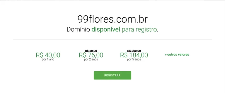 Busca no Registro.br mostrando o domínio 99flores.com.br disponível para registro