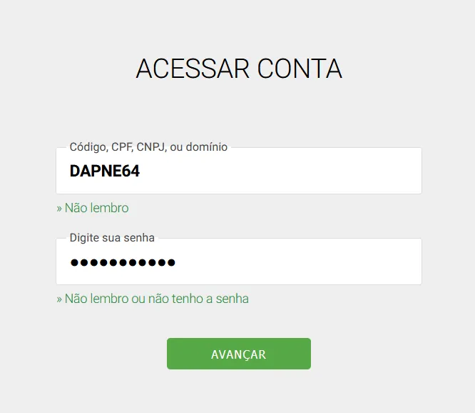 Tela Acessar conta do registro.br