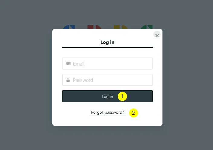 Janela Log in com campos de e-mail e senha e o link Forgot password