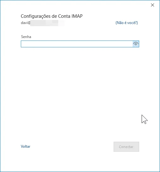 Tela do Outlook pedindo a senha da conta IMAP