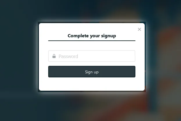 Janela Complete your signup com o campo de senha e o botão Sign up